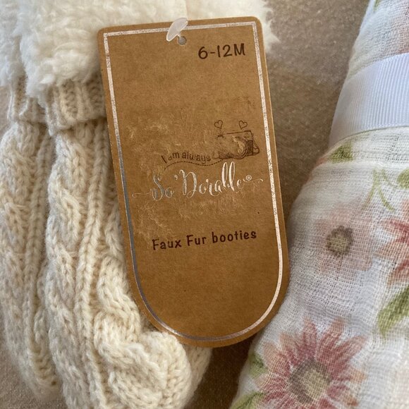 Faux Fur Booties & Muslin Blanket Set - Picture 8 of 14